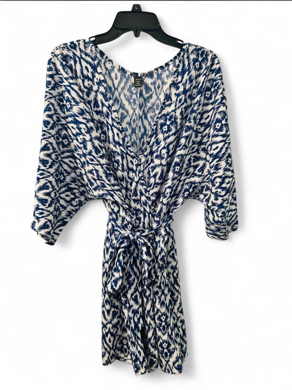 NWOT SHEIN CURVE Blue & White Ikat Romper